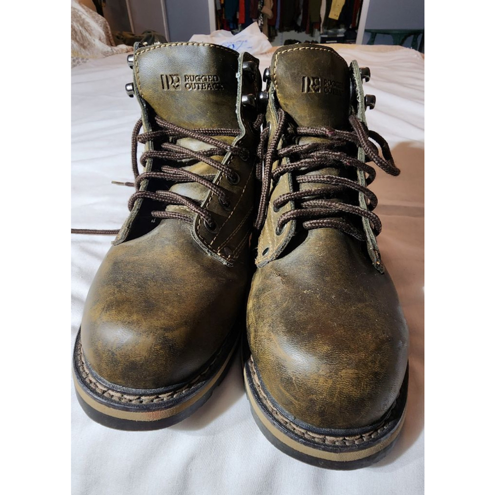 Men's Rugged Outback Boots 8 Olive Brown